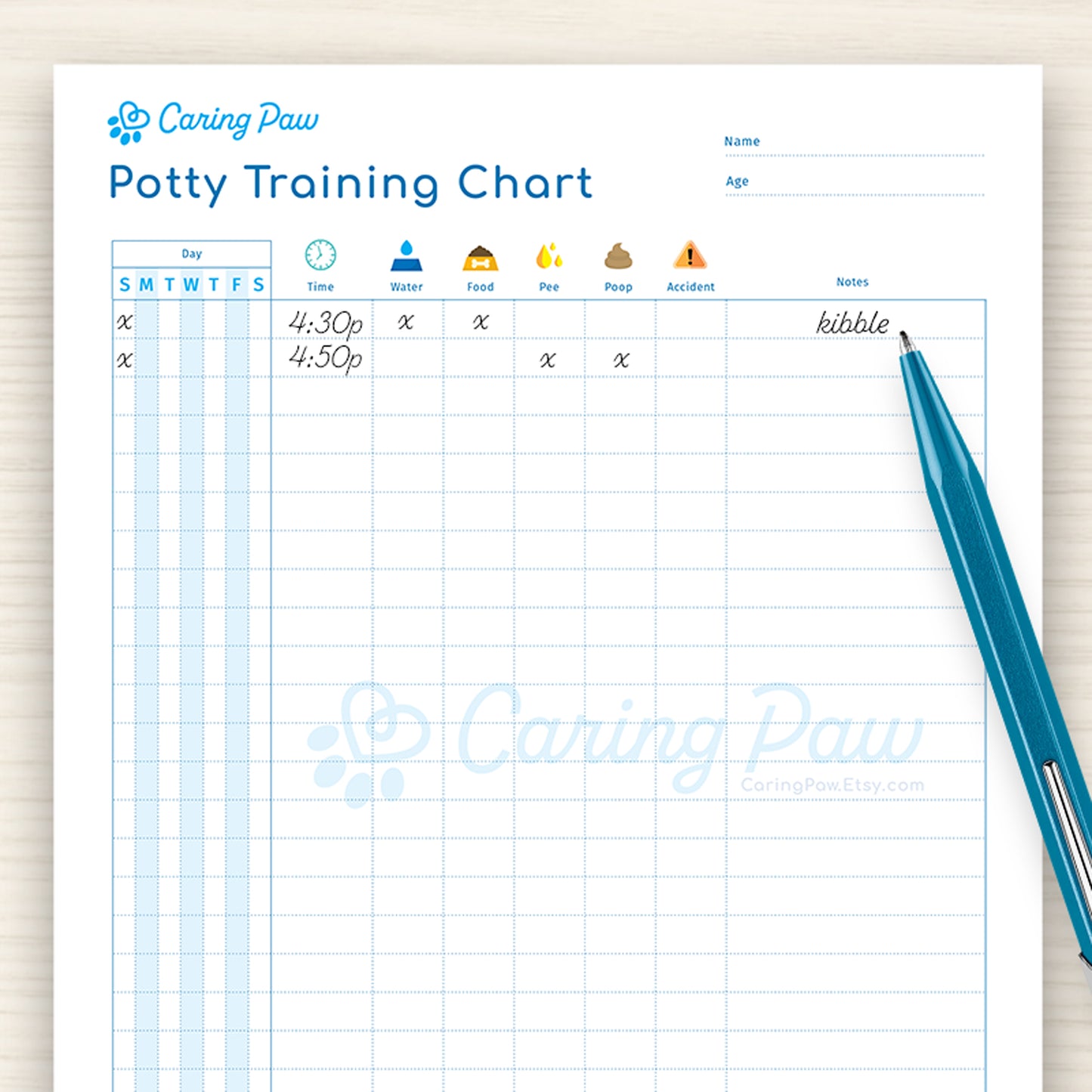 Puppy Potty Training Chart