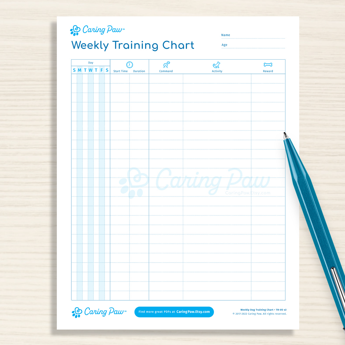 Weekly Dog Training Chart