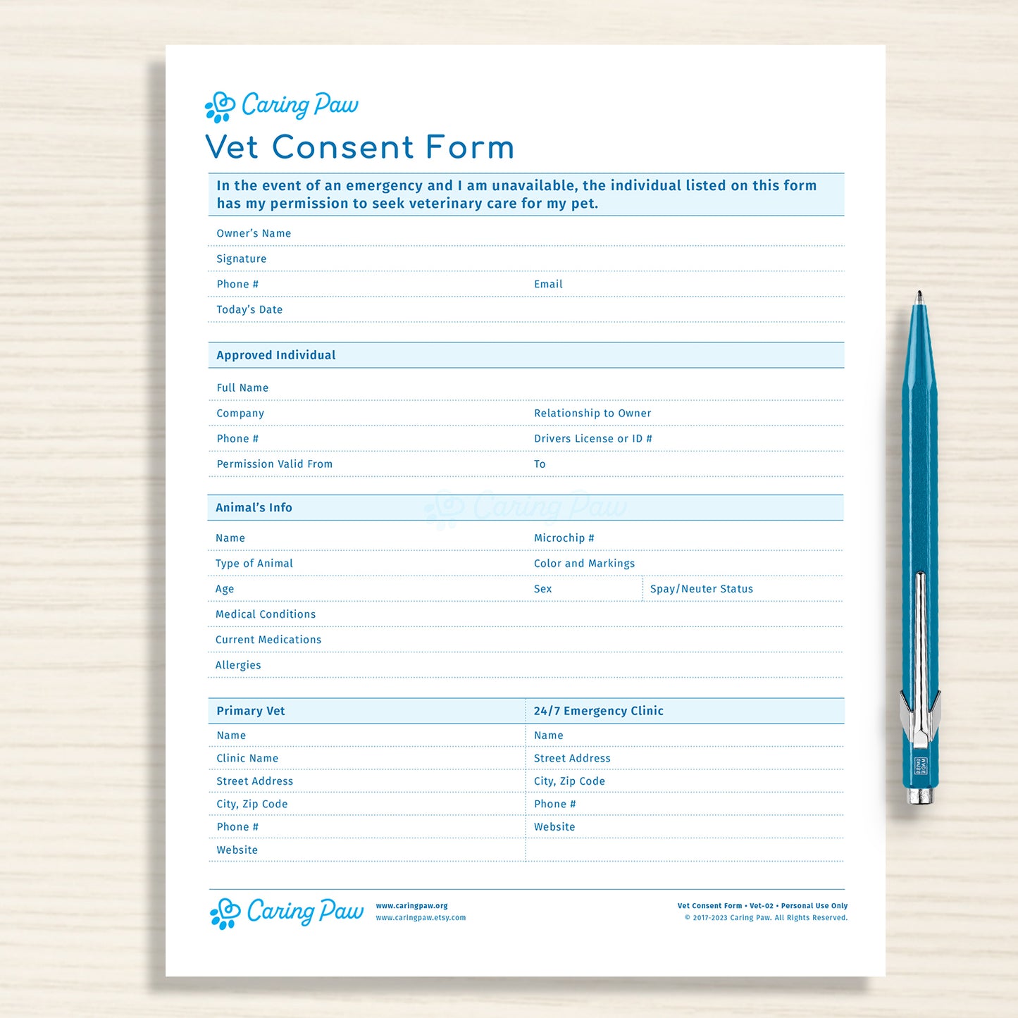 Vet Care Emergency Consent Form